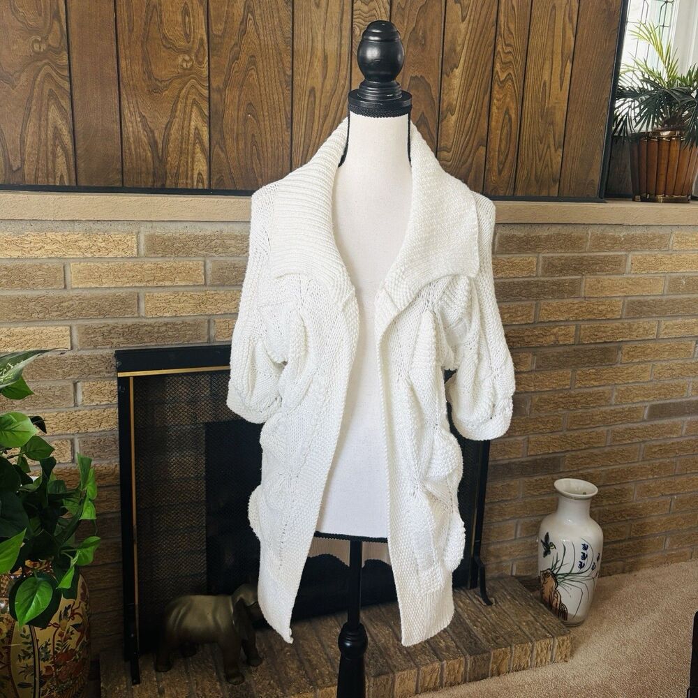 b. chyll Chunky Short Sleeve Cardigan Sweater White Long Sz Large